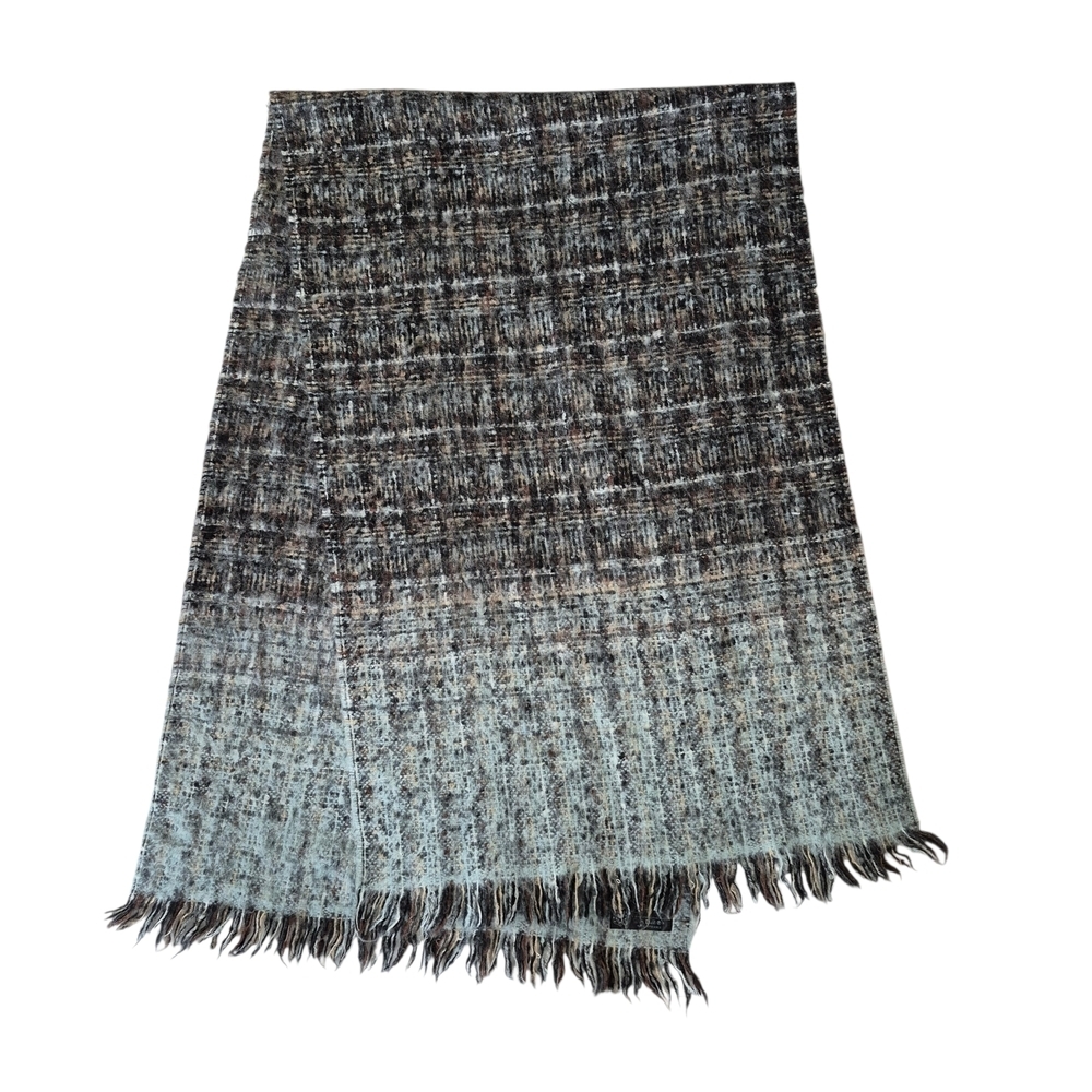Mohair Blend Woven Knit Scarf Ombre Gray Mint Made in France